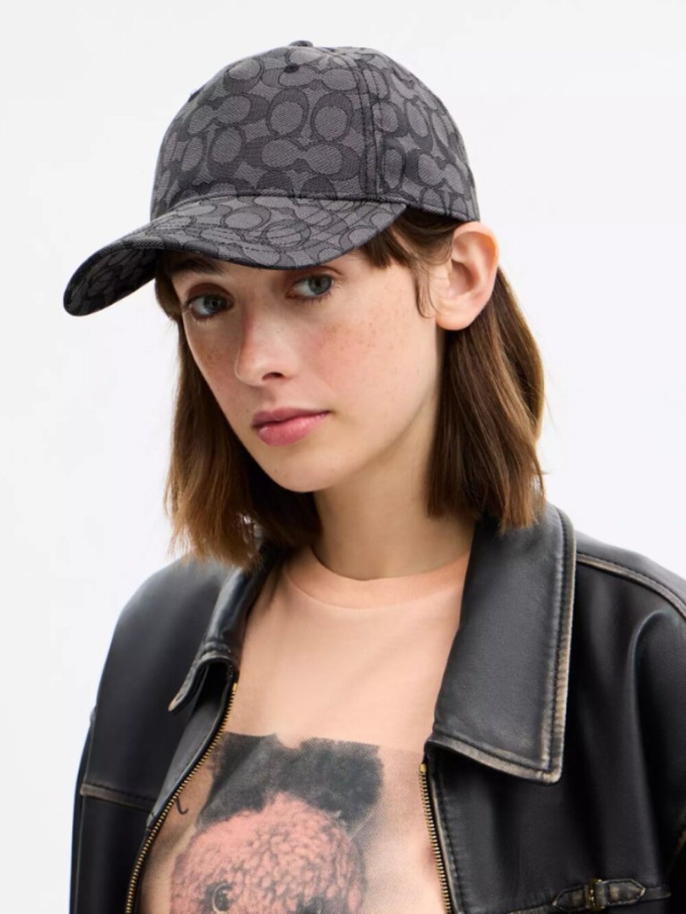 Coach Signature Jacquard Baseball Hat Charcoal - Unisex - Picture 4 of 12